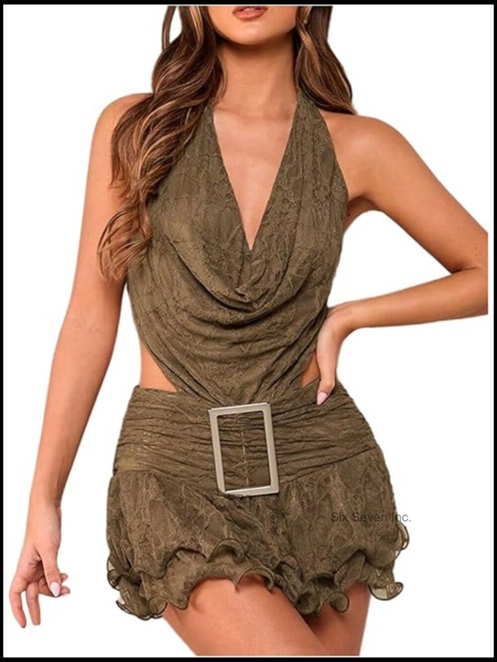 Summer Mini Dress Floral Lace Halter Ruffle Tiered Tie Backless